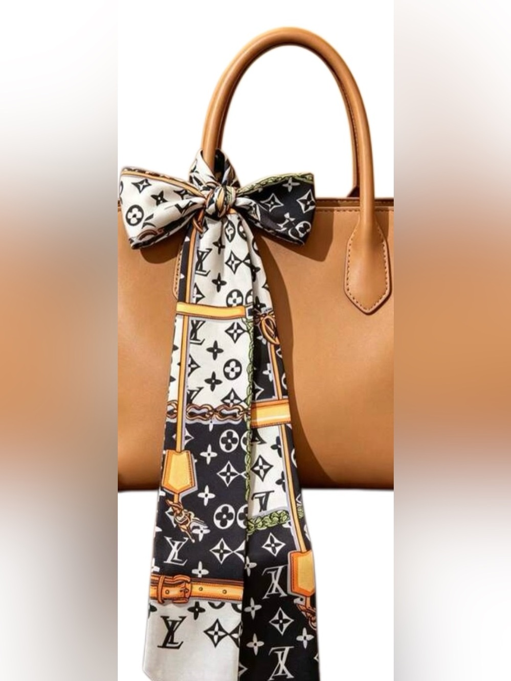 Black and White Patterned Silk Scarf Tie/Bag Twilly